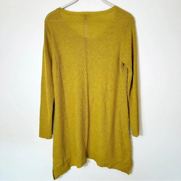 Eileen Fisher Washable Wool Ethereal Rib Pullover Sweater Long Mustard Medium - Picture 2 of 7